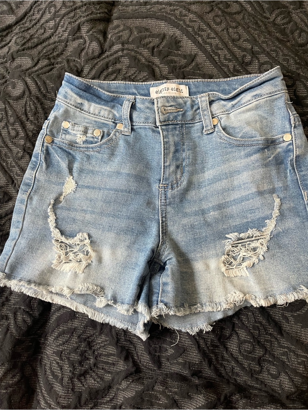 Eighty Eight Light Blue Distressed Denim Cutoff Shorts